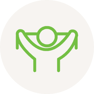 Frisk person som holder armene opp, symbol for velvære og helse, enkel grønn illustrasjon for helsetjenester og velvære.